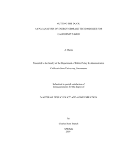 A Cam Analysis of Energy Storage Technologies for California's Grid