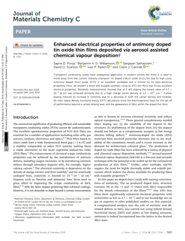 Enhanced Electrical Properties of Antimony Doped Tin Oxide Thin Films Deposited Via Aerosol Assisted Cite This: J