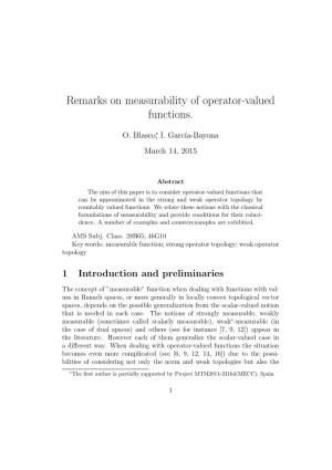 Remarks on Measurability of Operator-Valued Functions