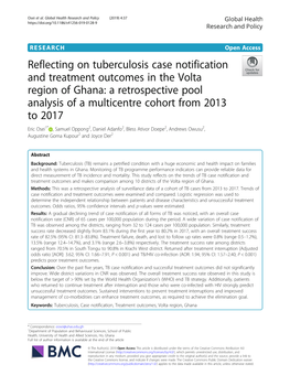 Reflecting on Tuberculosis Case Notification and Treatment Outcomes