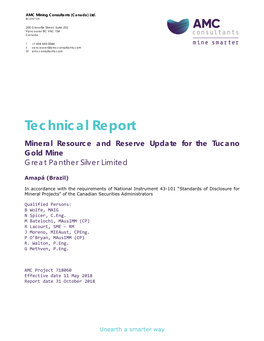 Technical Report Mineral Resource and Reserve Update for the Tucano Gold Mine Great Panther Silver Limited