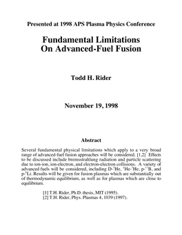Fundamental Limitations on Advanced-Fuel Fusion