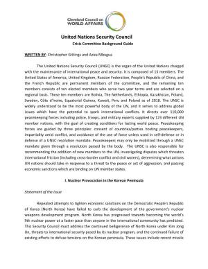 United Nations Security Council Crisis Committee Background Guide