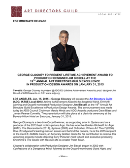George Clooney to Present Lifetime Achievement Award To