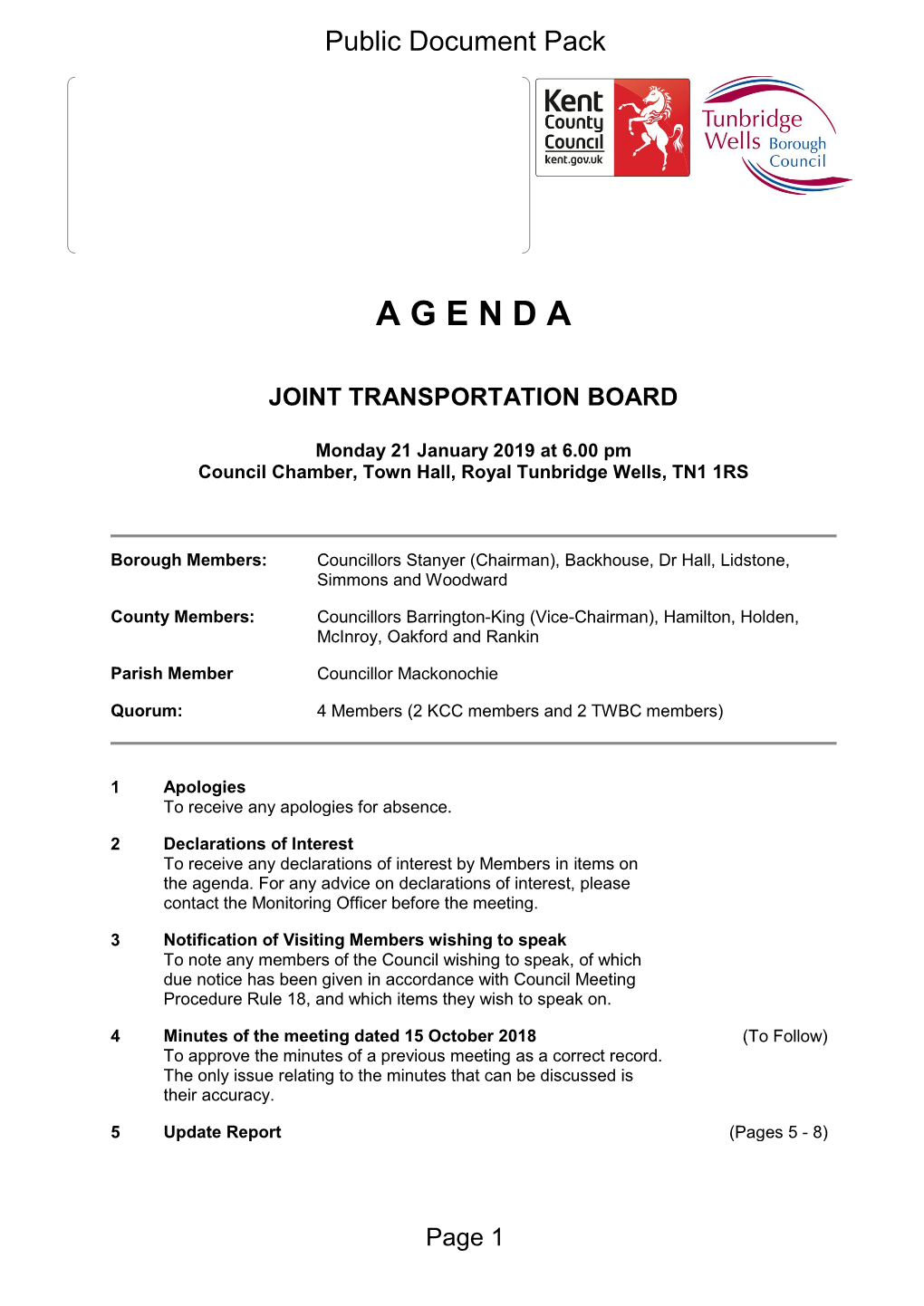 (Public Pack)Agenda Document for Joint Transportation Board, 21/01