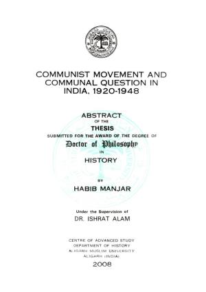 Communist Movement and Communal Question in India, 1920-1948