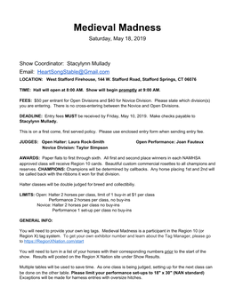 Medieval Madness Saturday, May 18, 2019