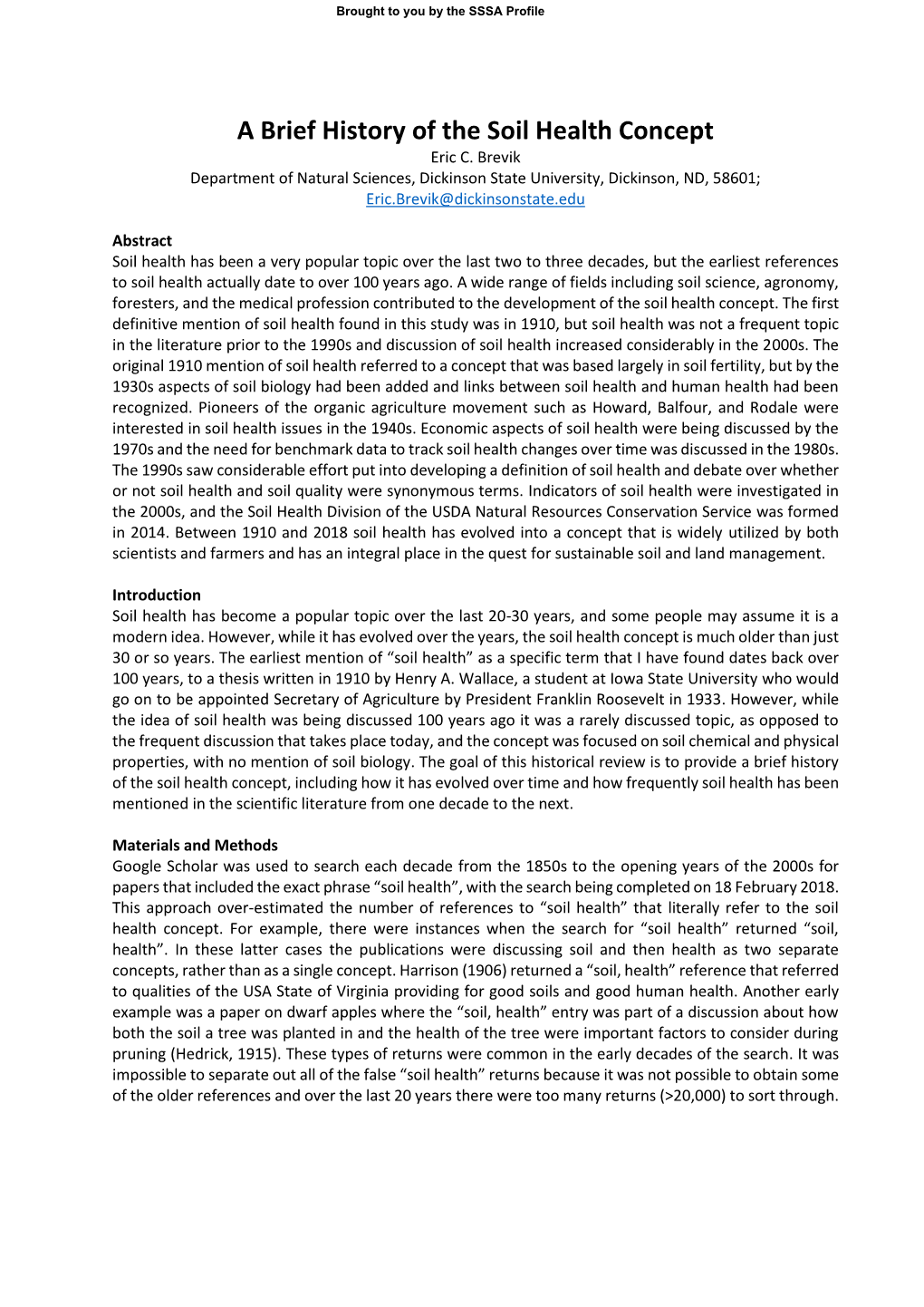 A Brief History of the Soil Health Concept Eric C