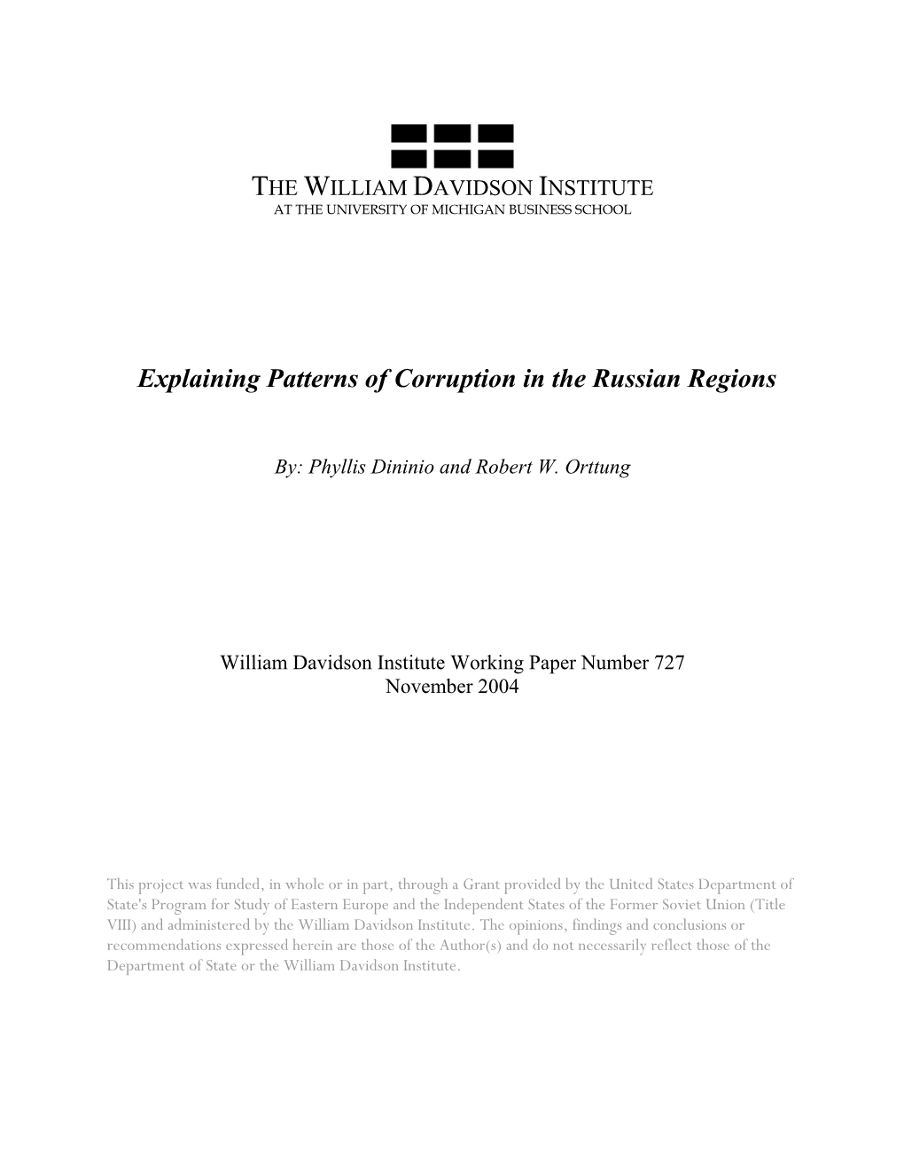 Explaining Patterns of Corruption in the Russian Regions