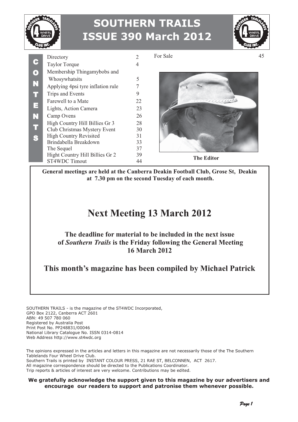 SOUTHERN TRAILS ISSUE 390 March 2012 Next Meeting 13 March