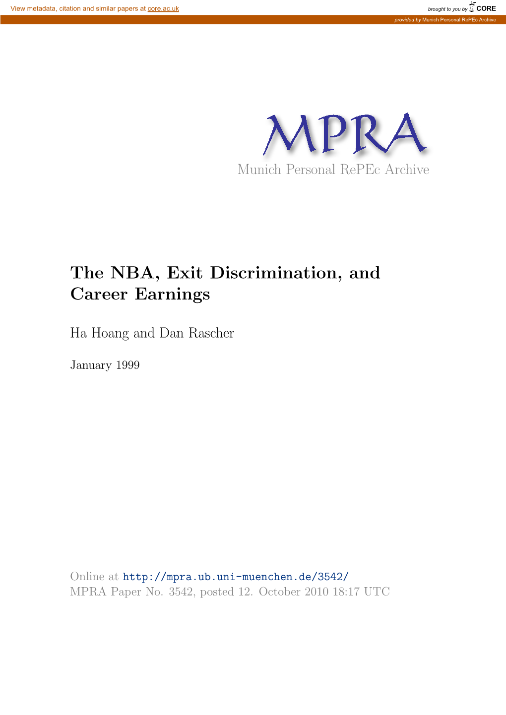 The NBA, Exit Discrimination, and Career Earnings