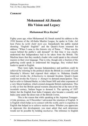 Mohammad Ali Jinnah: His Vision and Legacy