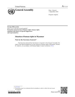 Report of the Special Rapporteur on the Situation of Human Rights in Myanmar, Thomas H