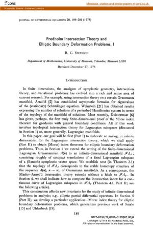 Fredholm Intersection Theory and Elliptic Boundary Deformation Problems, I