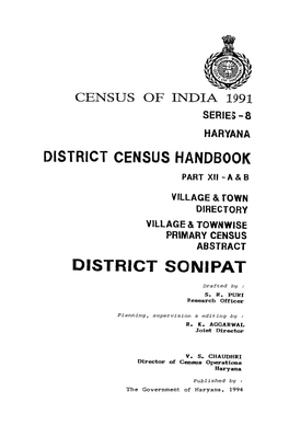 Village & Townwise Primary Census Abstract, Sonipat, Part