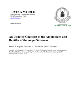 An Updated Checklist of the Amphibians and Reptiles of the Aripo Savannas