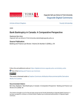 Bank Bankruptcy in Canada: a Comparative Perspective