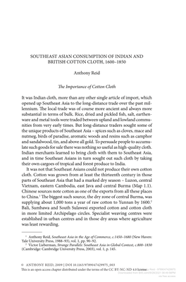 Southeast Asian Consumption of Indian and British Cotton Cloth, 1600–1850
