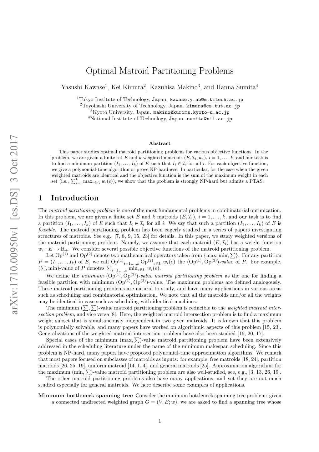 Optimal Matroid Partitioning Problems Where Thep Input Matroids Are Identical Partition Matroids