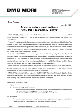Open House for a Small Audience “DMG MORI Technology Fridays”