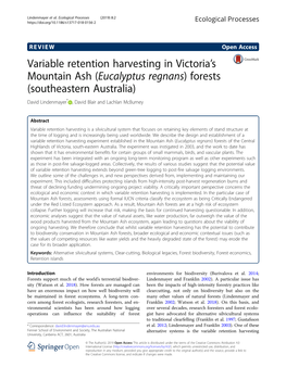 Variable Retention Harvesting in Victoria's Mountain Ash (Eucalyptus