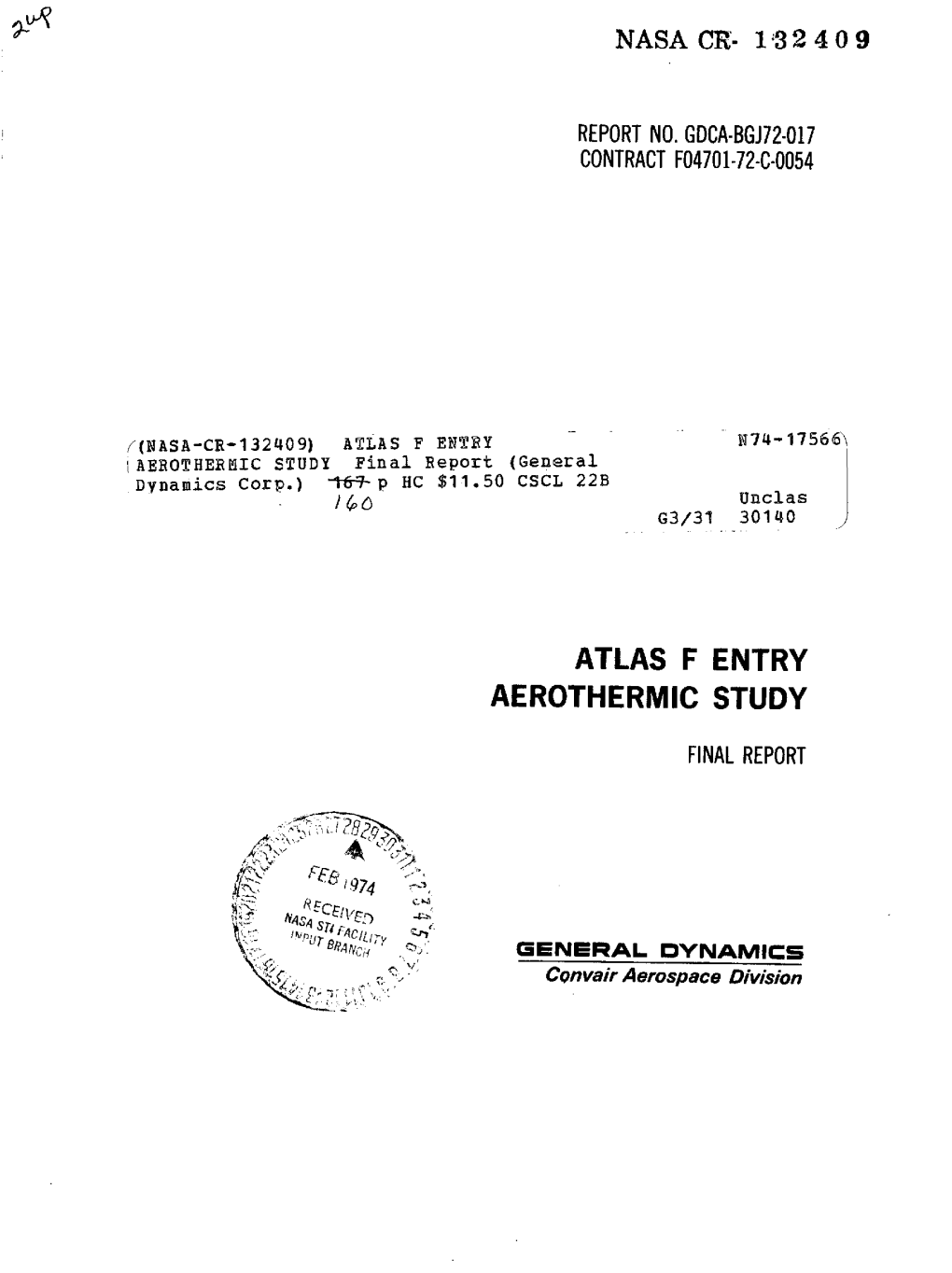 Atlas F Entry Aerothermic Study