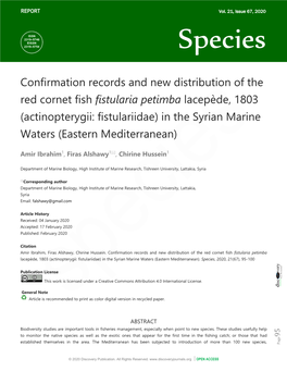 Confirmation Records and New Distribution of the Red Cornet Fish