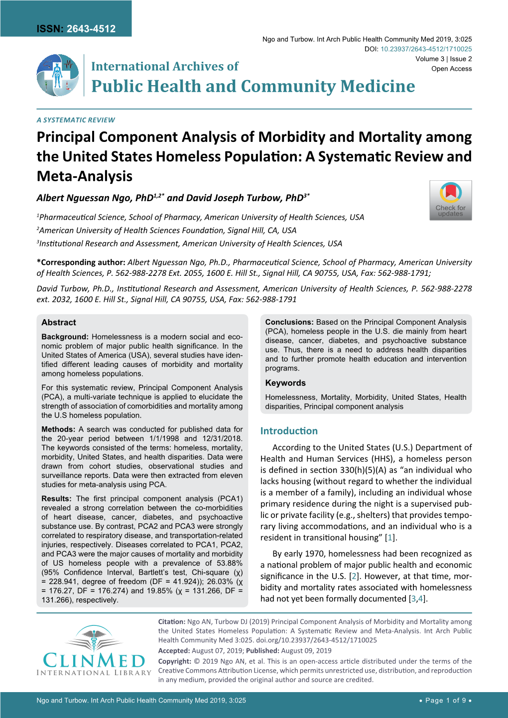 Component Analysis of Morbidity and Mortality Amongthe United States