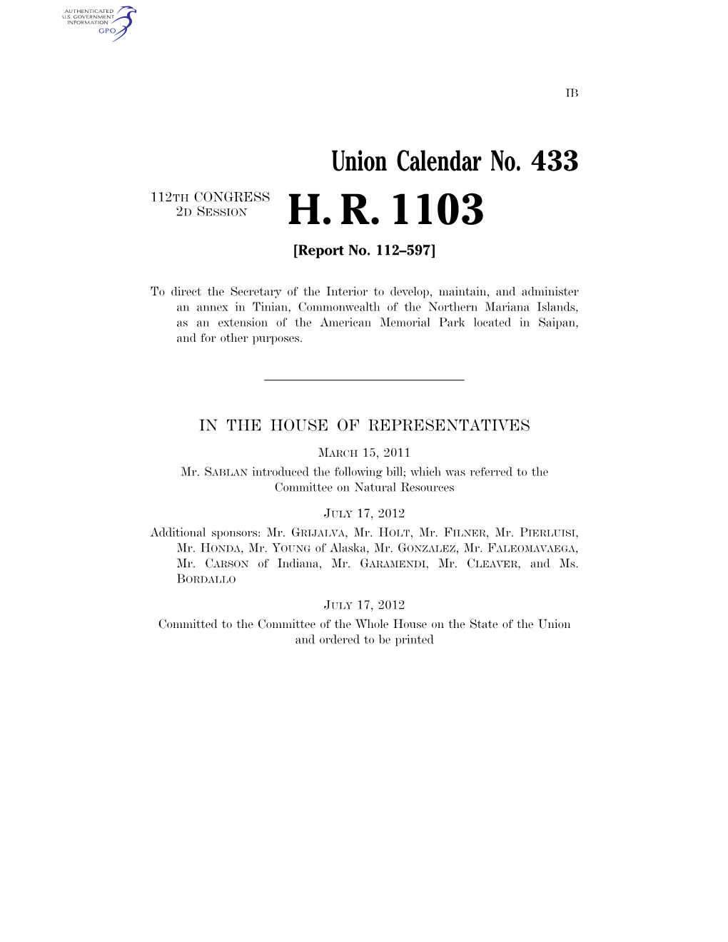 H. R. 1103 [Report No