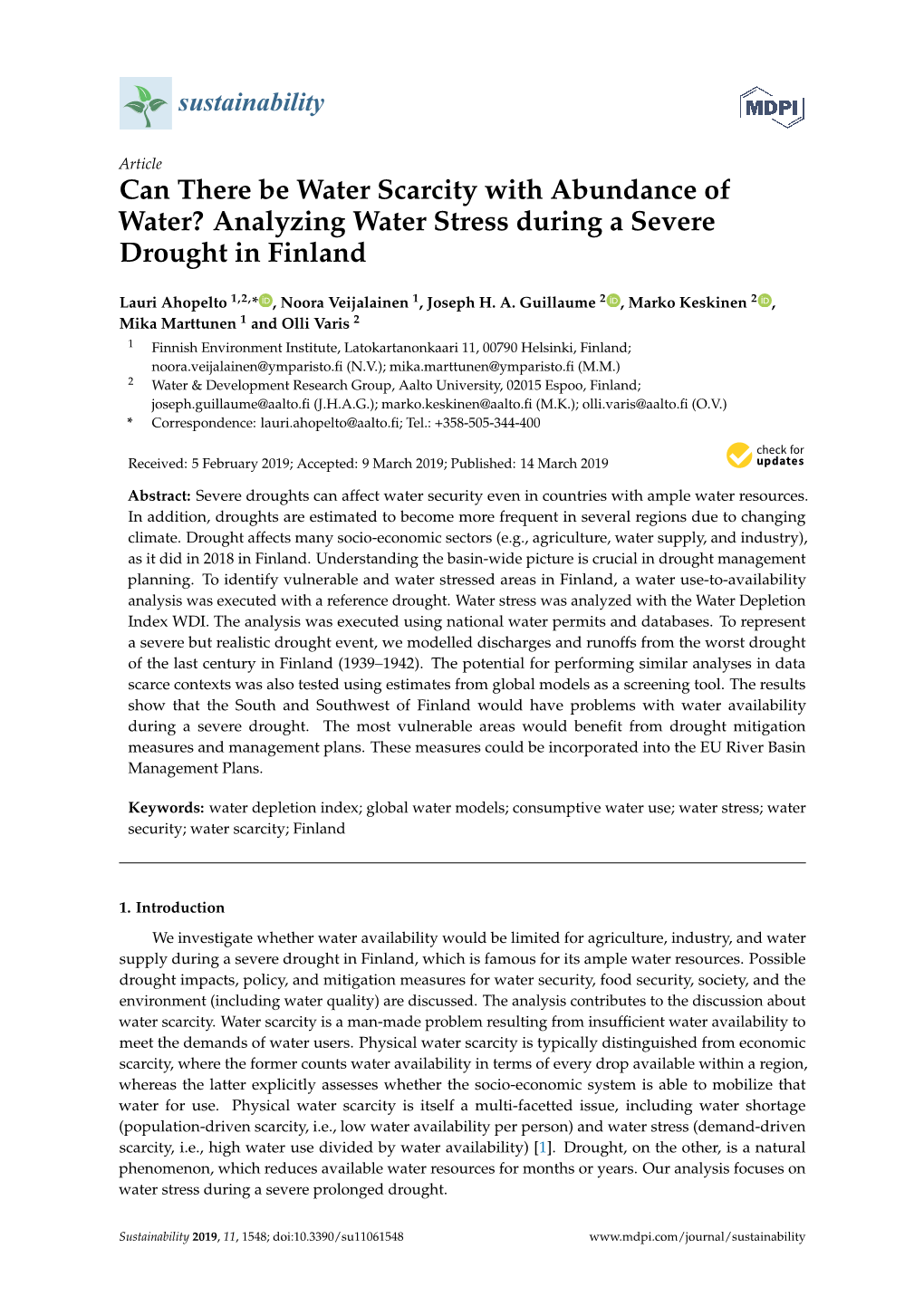 Analyzing Water Stress During a Severe Drought in Finland