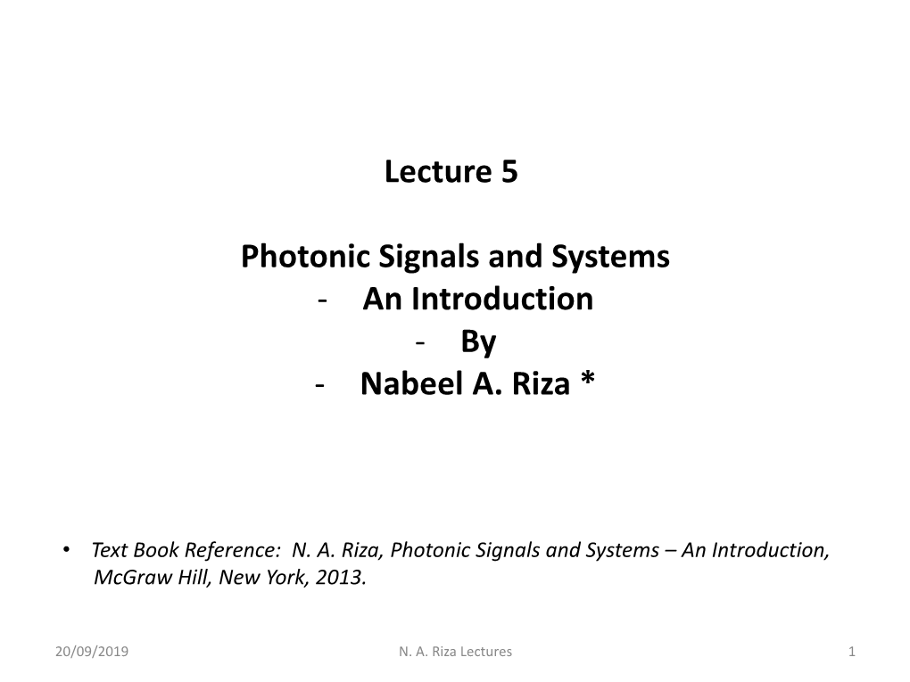 Lecture 5 Photonic Signals and Systems
