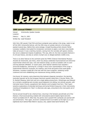 Victoriaville (FIMAV), 2001 (Jazz Times)