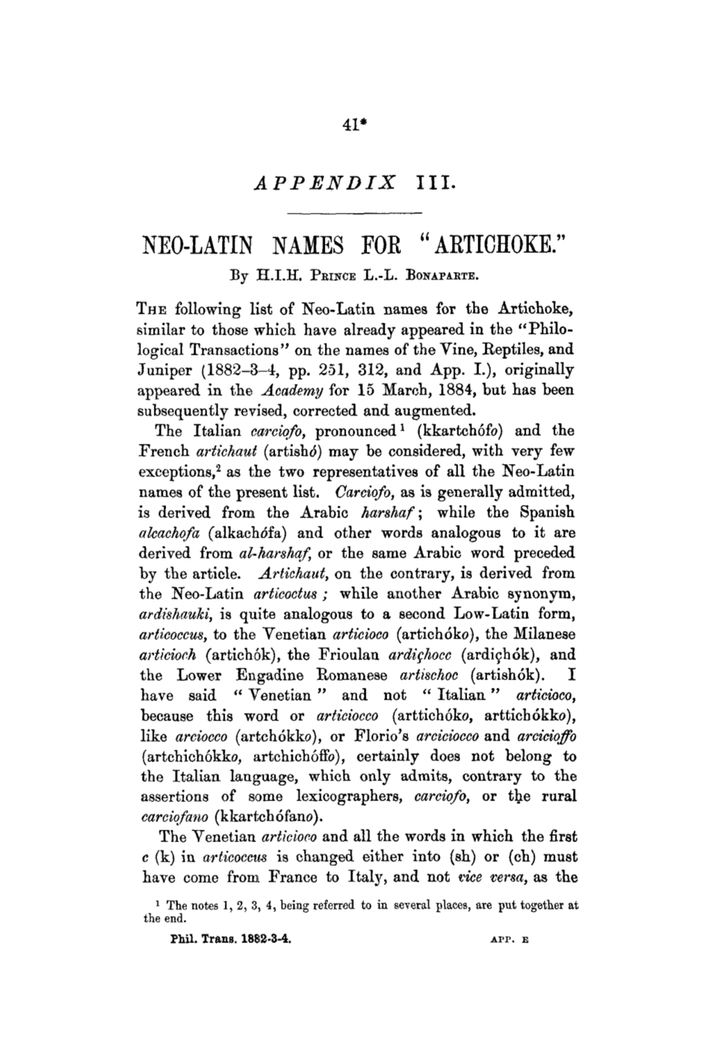 Neolatin Names for Artichoke
