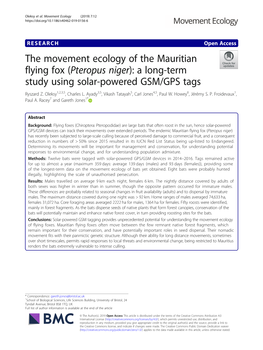 The Movement Ecology of the Mauritian Flying Fox (Pteropus Niger): a Long-Term Study Using Solar-Powered GSM/GPS Tags Ryszard Z