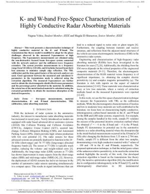K- and W-Band Free-Space Characterization of Highly Conductive Radar Absorbing Materials