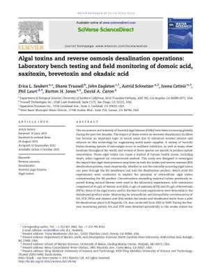 Algal Toxins and Reverse Osmosis Desalination Operations: Laboratory Bench Testing and ﬁeld Monitoring of Domoic Acid, Saxitoxin, Brevetoxin and Okadaic Acid