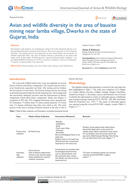 Avian and Wildlife Diversity in the Area of Bauxite Mining Near Lamba Village, Dwarka in the State of Gujarat, India