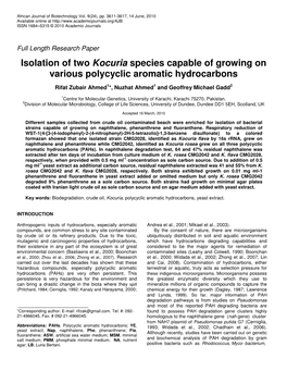 Isolation of Two Kocuria Species Capable of Growing on Various Polycyclic Aromatic Hydrocarbons