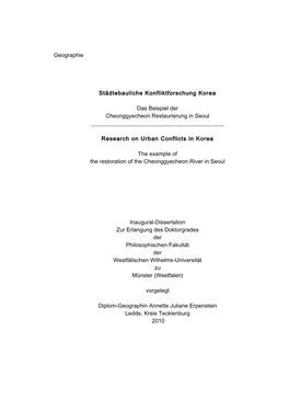 Geographie Städtebauliche Konfliktforschung Korea Das Beispiel Der Cheonggyecheon Restaurierung in Seoul