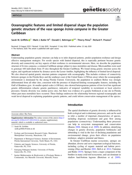 Oceanographic Features and Limited Dispersal Shape the Population Genetic Structure of the Vase Sponge Ircinia Campana in the Greater Caribbean