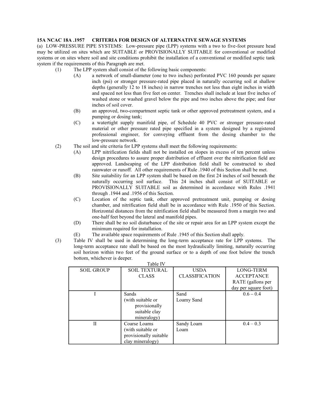 15A Ncac 18A .1957 Criteria for Design of Alternative Sewage Systems