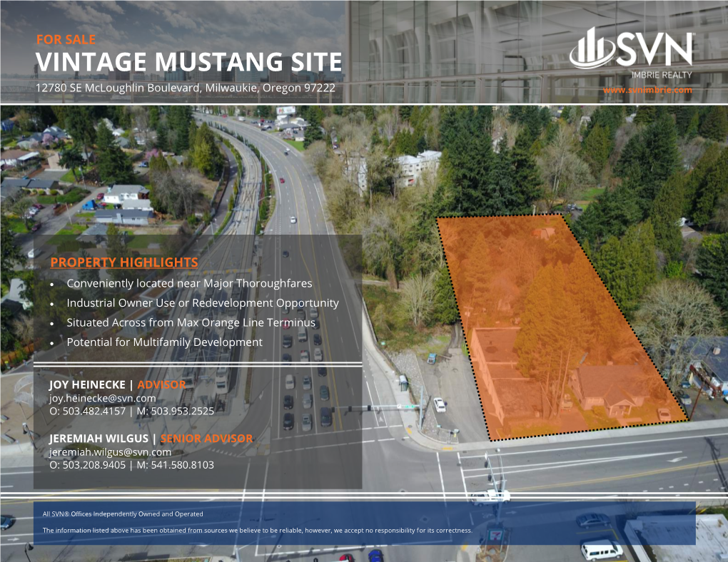 VINTAGE MUSTANG SITE 12780 SE Mcloughlin Boulevard, Milwaukie, Oregon 97222