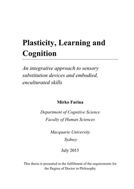 Plasticity, Learning and Cognition