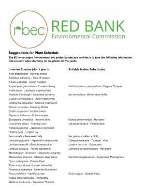 Red Bank Plant List