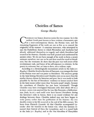 Choirilos of Samos Huxley, George Greek, Roman and Byzantine Studies; Spring 1969; 10, 1; Proquest Pg