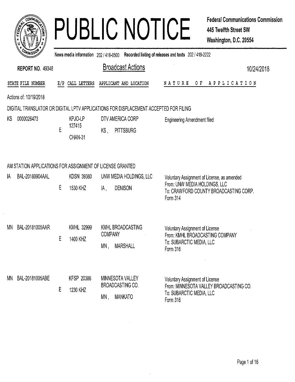 PUBLIC NOTICE Federal Communications Commission