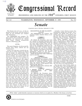 Congressional Record United States Th of America PROCEEDINGS and DEBATES of the 104 CONGRESS, FIRST SESSION