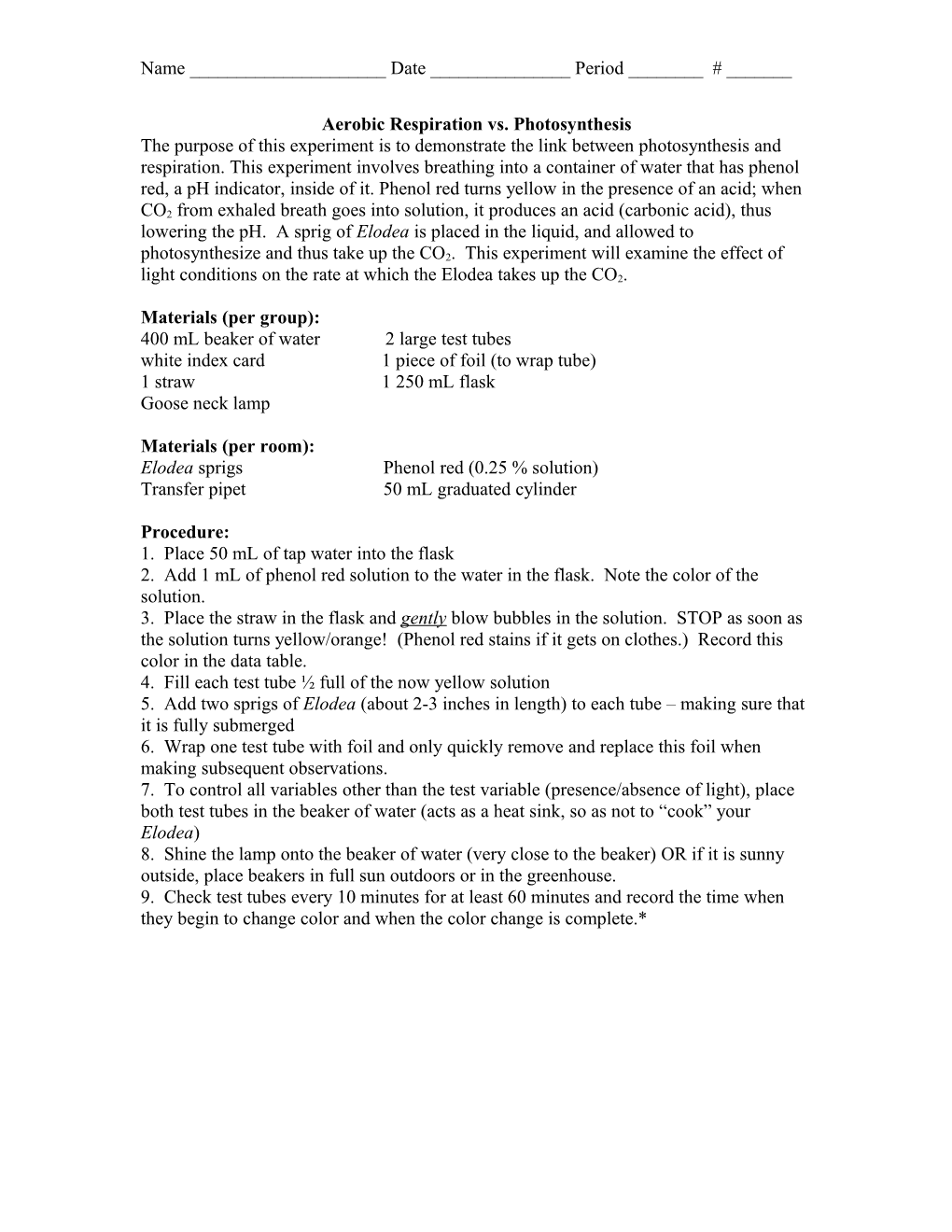 Aerobic Respiration Vs