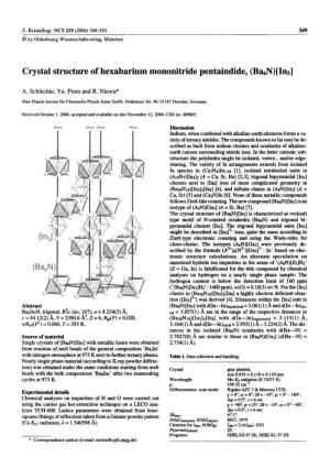 Crystal Structure of Hexabarium Mononitride Pentaindide,(Ba6n)[In5]