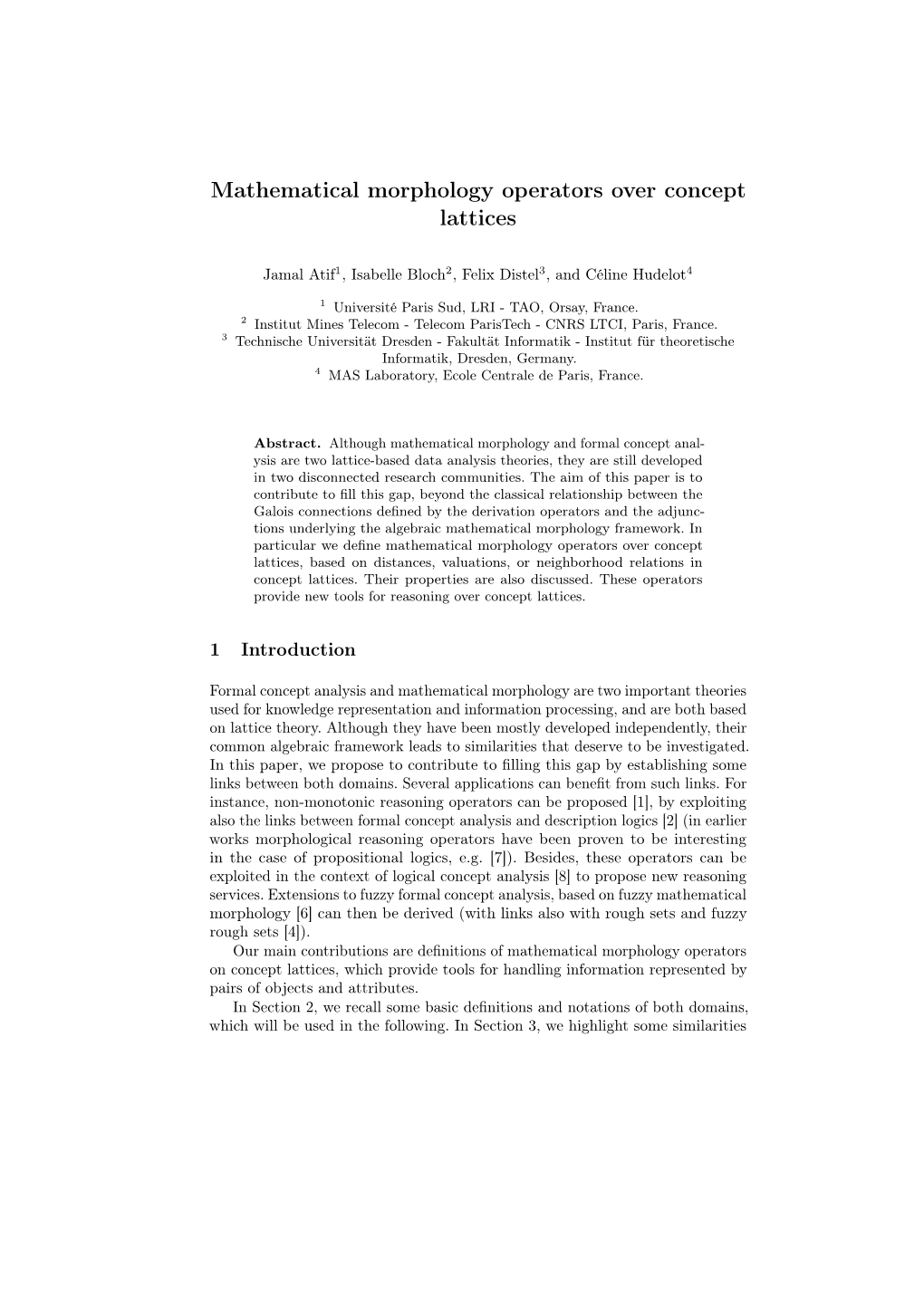 Mathematical Morphology Operators Over Concept Lattices